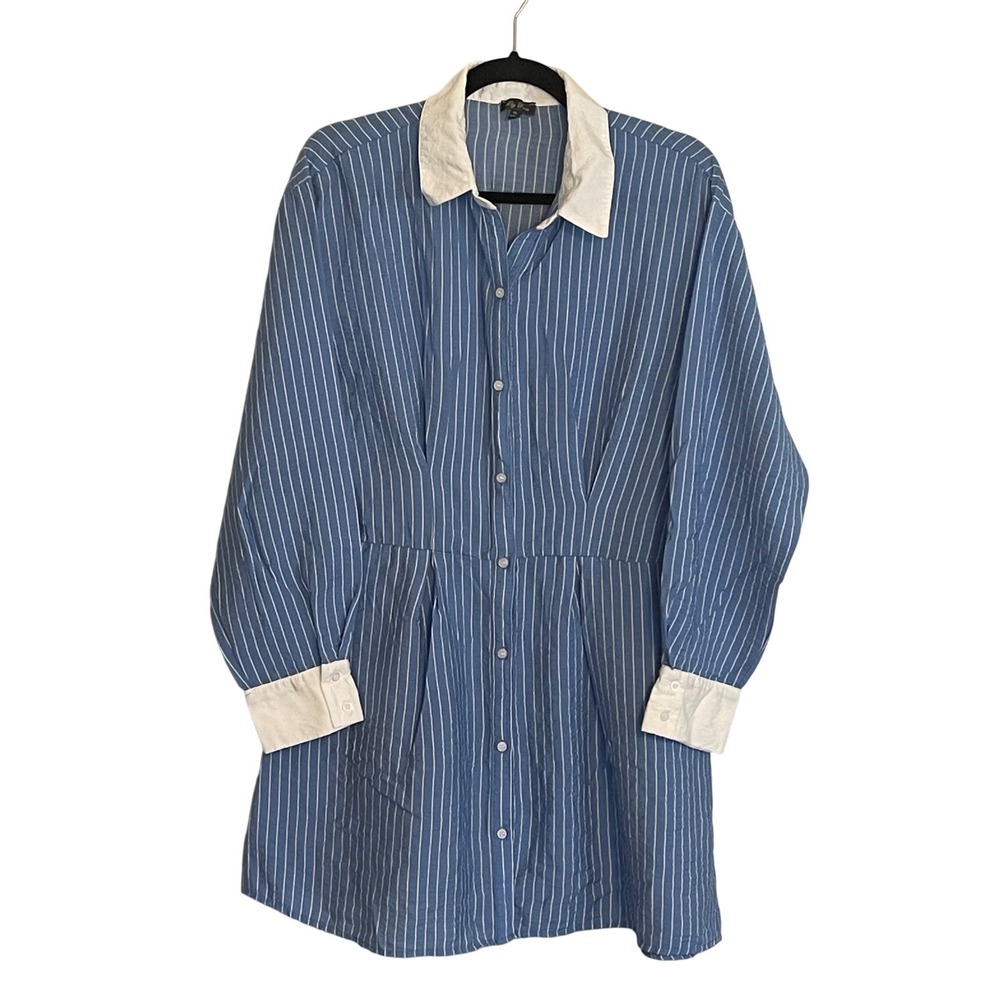Lily Rose Blue White Striped Button Down Shirt Dress Collared XL Long Sleeve